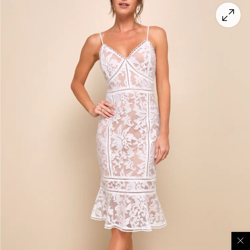 SPRING BRIDES! Lulu's White Lace Midi Dress. GREAT dress for a bridal shower